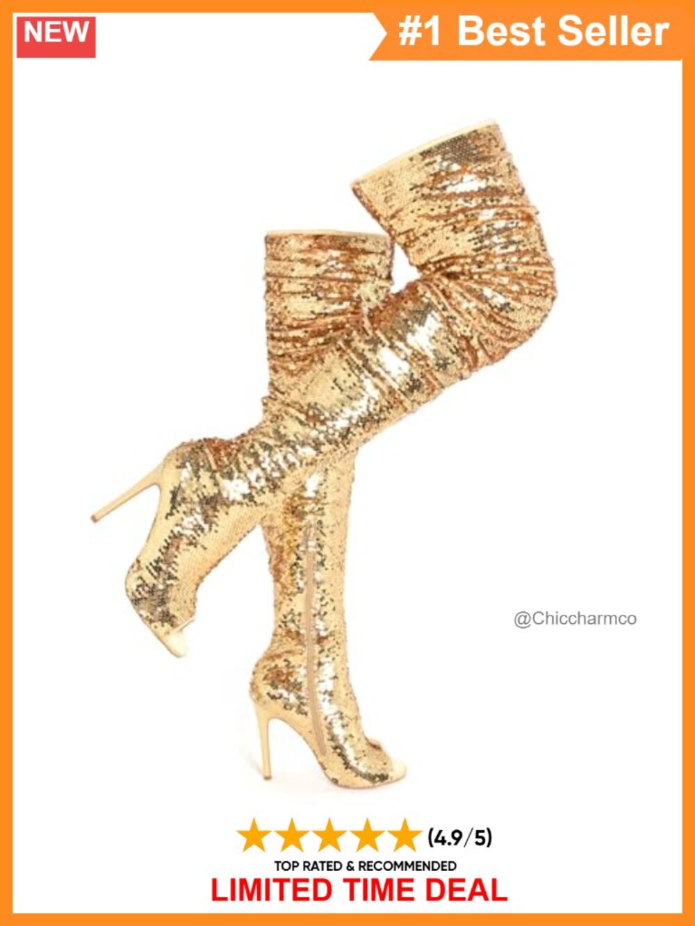 Peep Toe Thigh High Boots Sequins Stiletto Heels